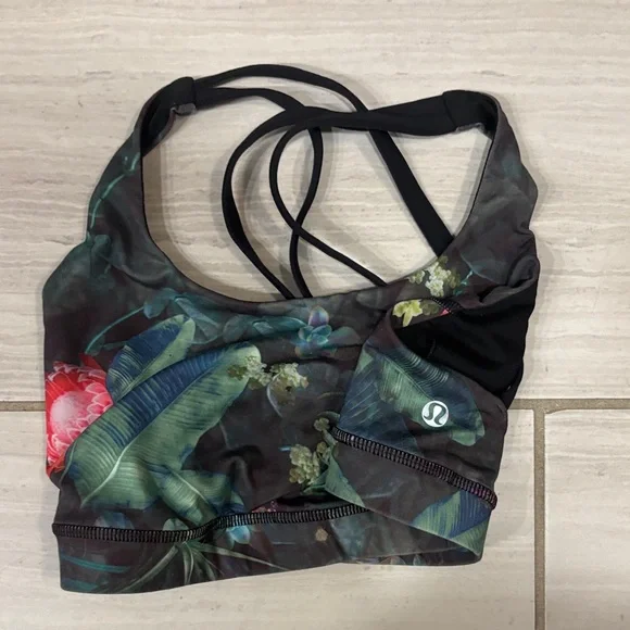 lululemon athletica Women's Tropical Print Sports Bra - Black and Green - Picture 3 of 8